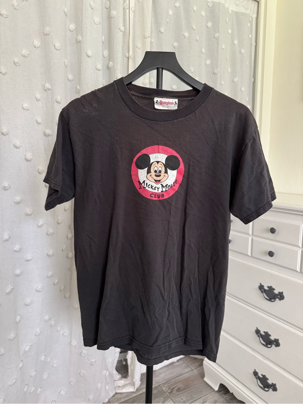 Disney Black Short Sleeve Tee with Red Mickey Mouse Club Emblem